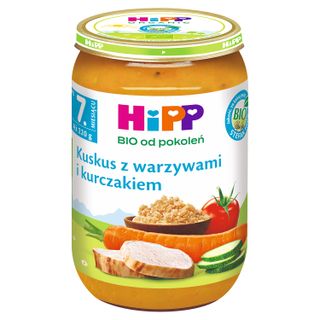 HiPP Danie Bio, kuskus z warzywami i kurczakiem, po 7 miesiącu, 220 g - zdjęcie produktu