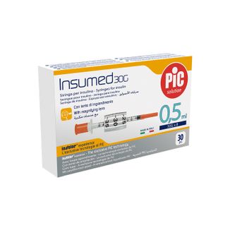 Pic Solution Insumed, strzykawki insulinowe 0,50 ml, 30G x 8 mm, 30 sztuk - zdjęcie produktu
