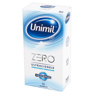 Unimil Zero, prezerwatywy dodatkowo nawilżane, ultracienkie, 10 sztuk - zdjęcie produktu