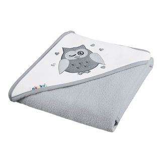 Akuku, okrycie kąpielowe z kapturem, 100 x 100 cm, 100% bawełny, szara sowa, 1 sztuka USZKODZONE OPAKOWANIE - zdjęcie produktu