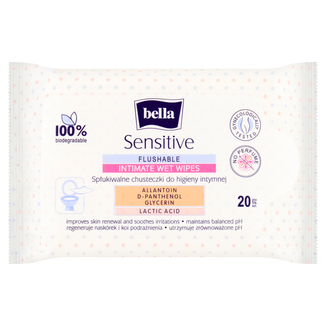 Bella Sensitive, chusteczki nawilżane do higieny intymnej, 20 sztuk - zdjęcie produktu