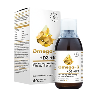 Aura Herbals Omega-3 + D3 + K2, 200 ml USZKODZONE OPAKOWANIE - zdjęcie produktu