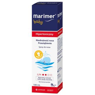 Marimer Baby, woda morska hipertoniczna, spray do nosa, od urodzenia, 100 ml USZKODZONE OPAKOWANIE - zdjęcie produktu