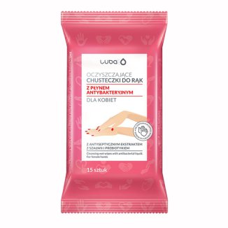 Luba, oczyszczające chusteczki nawilżane do rąk z płynem antybakteryjnym, dla kobiet, 15 sztuk - zdjęcie produktu