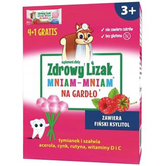 Zdrowy Lizak Mniam-mniam, smak malinowy, 4 + 1 sztuka USZKODZONE OPAKOWANIE - zdjęcie produktu