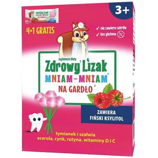 Zdrowy Lizak Mniam-mniam, smak malinowy, 4 + 1 sztuka - zdjęcie produktu