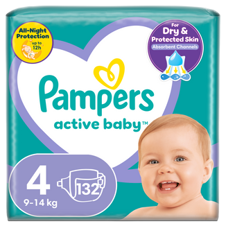 Pampers Active Baby, pieluchy, rozmiar 4, 9-14 kg, 132 sztuki - zdjęcie produktu