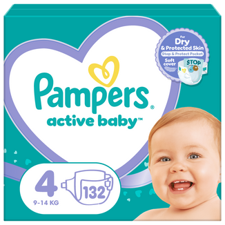 Pampers Active Baby, pieluchy, rozmiar 4, 9-14 kg, 132 sztuki - zdjęcie produktu