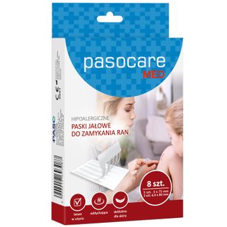 Pasocare Med, paski do zamykania ran, jałowe, hipoalergiczne, 8 sztuk Pasocare Med, paski do zamykania ran, jałowe, hipoalergiczne, 8 sztuk - zdjęcie produktu