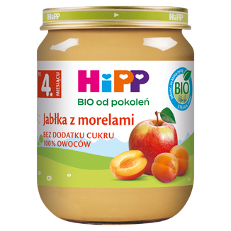 HiPP BIO od pokoleń, jabłka z morelami, po 4 miesiącu, 125 g - zdjęcie produktu