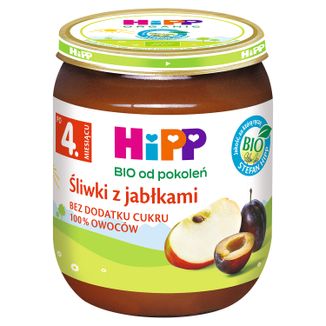 HiPP Owoce Bio, śliwki z jabłkami, po 4 miesiącu, 125 g - zdjęcie produktu