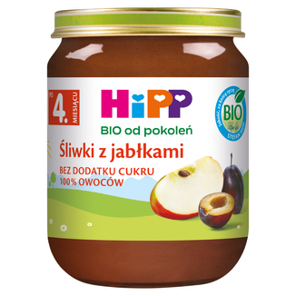 HiPP Owoce Bio, śliwki z jabłkami, po 4 miesiącu, 125 g - zdjęcie produktu