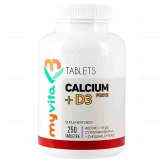 MyVita, Calcium + witamina D3 FORTE, wapń (cytrynian wapnia), 250 tabletek - zdjęcie produktu