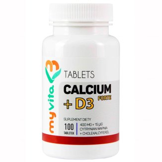 MyVita, Calcium + witamina D3 FORTE, wapń (cytrynian wapnia), 100 tabletek - zdjęcie produktu