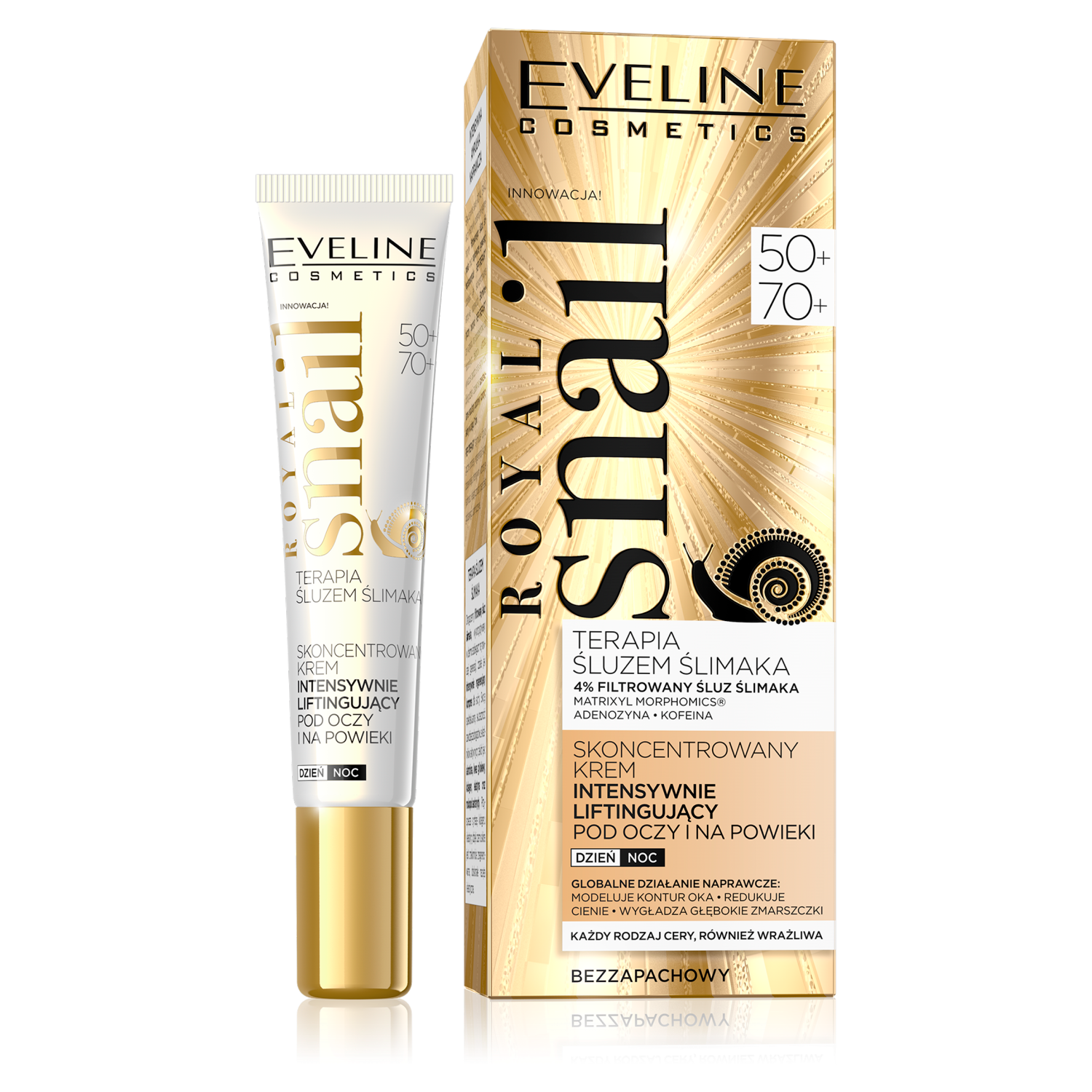 Nieznana Eveline Cosmetics Royal Snail 50+/70+, skoncentrowany krem intensywnie liftingujący pod oczy i na powieki, 20 ml