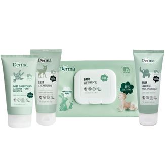 Derma Eco Baby, maść łagodząca, 100 ml + krem pielęgnacyjny, 100 ml, + szampon-mydło, 150 ml + chusteczki nawilżane, 64 sztuki - zdjęcie produktu