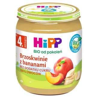 HiPP Owoce Bio, brzoskwinie z bananami, po 4 miesiącu, 125 g - zdjęcie produktu
