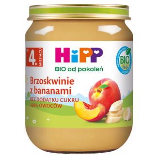 HiPP Owoce Bio, brzoskwinie z bananami, po 4 miesiącu, 125 g - zdjęcie produktu