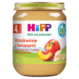 HiPP Owoce Bio, brzoskwinie z bananami, po 4 miesiącu, 125 g - zdjęcie produktu