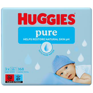 Huggies Pure, chusteczki nawilżane dla niemowląt, 3 x 56 sztuk Huggies Pure, chusteczki nawilżane dla niemowląt, 3 x 56 sztuk - zdjęcie produktu