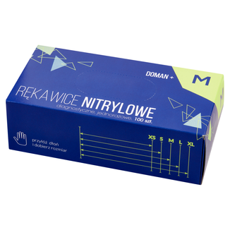 Doman+, rękawice nitrylowe, niejałowe, bezpudrowe, niebieskie, rozmiar M, 100 sztuk USZKODZONE OPAKOWANIE - zdjęcie produktu