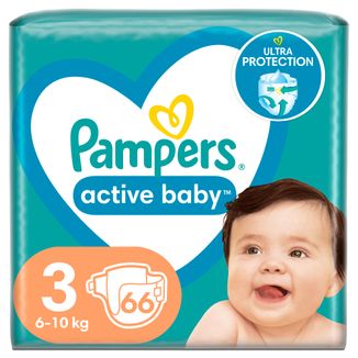 Pampers Active Baby, pieluchy, rozmiar 3, 6-10 kg, 66 sztuk - zdjęcie produktu