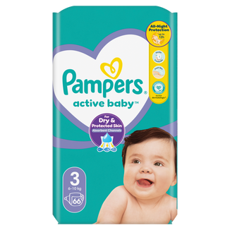 Pampers Active Baby, pieluchy, rozmiar 3, 6-10 kg, 66 sztuk - zdjęcie produktu