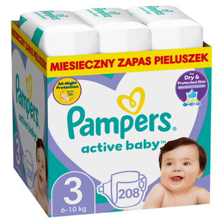 Pampers Active Baby, pieluchy, rozmiar 3, 6-10 kg, 208 sztuk USZKODZONE OPAKOWANIE - zdjęcie produktu