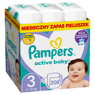 Pampers Active Baby, pieluchy, rozmiar 3, 6-10 kg, 208 sztuk - zdjęcie produktu