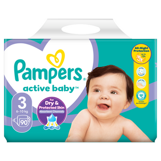 Pampers Active Baby, pieluchy, rozmiar 3, 6-10 kg, 90 sztuk - zdjęcie produktu