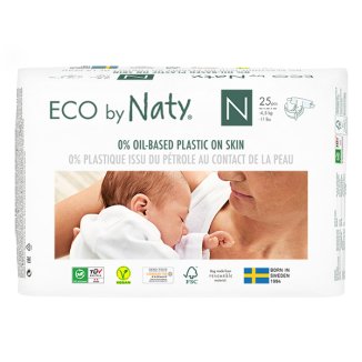 Eco By Naty, Ekologiczne pieluszki jednorazowe rozmiar 0, 1-4,5 kg, 25 sztuk - zdjęcie produktu