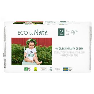 Eco By Naty, ekologiczne pieluchy jednorazowe, rozmiar 2, 3-6 kg, 33 sztuki - zdjęcie produktu