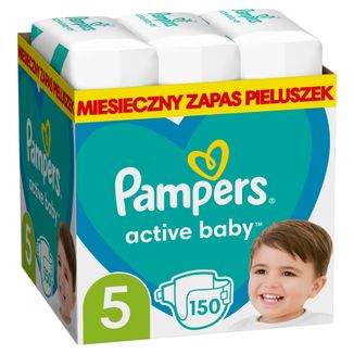 Pampers Active Baby, pieluchy, rozmiar 5, 11-16 kg, 150 sztuk USZKODZONE OPAKOWANIE - zdjęcie produktu