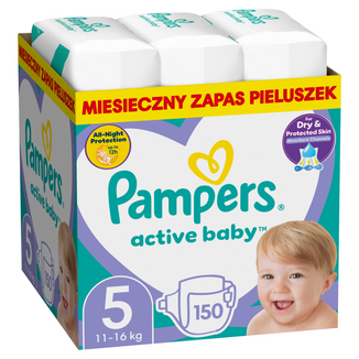 Pampers Active Baby, pieluchy, rozmiar 5, 11-16 kg, 150 sztuk - zdjęcie produktu