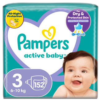 Pampers Active Baby, pieluchy, rozmiar 3, 6-10 kg, 152 sztuki - zdjęcie produktu