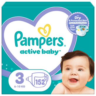Pampers Active Baby, pieluchy, rozmiar 3, 6-10 kg, 152 sztuki - zdjęcie produktu