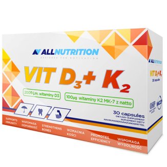 Allnutrition Vit D3 + K2, witamina D 2000 j.m. + witamina K 100 µg, 30 kapsułek Allnutrition Vit D3 + K2, witamina D 2000 j.m. + witamina K 100 µg, 30 kapsułek - zdjęcie produktu