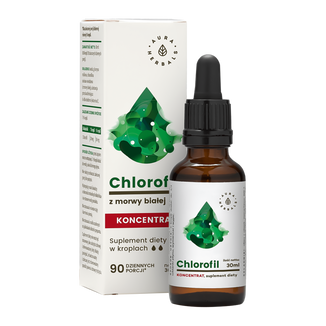 Aura Herbals Chlorofil z morwy białej, koncentrat, krople, 30 ml - zdjęcie produktu