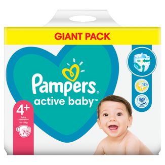 Pampers Active Baby, pieluchy, rozmiar 4+, 10-15 kg, 70 sztuk - zdjęcie produktu