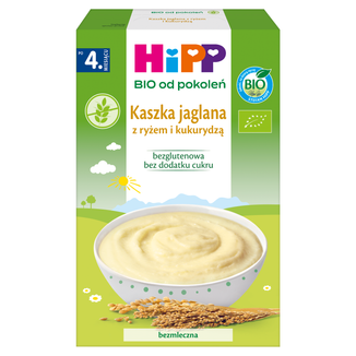 HiPP Kaszka jaglana Bio z ryżem i kukurydzą, bezmleczna, bezglutenowa, bez dodatku cukru, po 4 miesiącu, 200 g USZKODZONE OPAKOWANIE - zdjęcie produktu