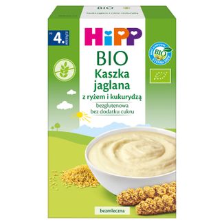 HiPP Kaszka jaglana Bio z ryżem i kukurydzą, bezmleczna, bezglutenowa, bez dodatku cukru, po 4 miesiącu, 200 g - zdjęcie produktu