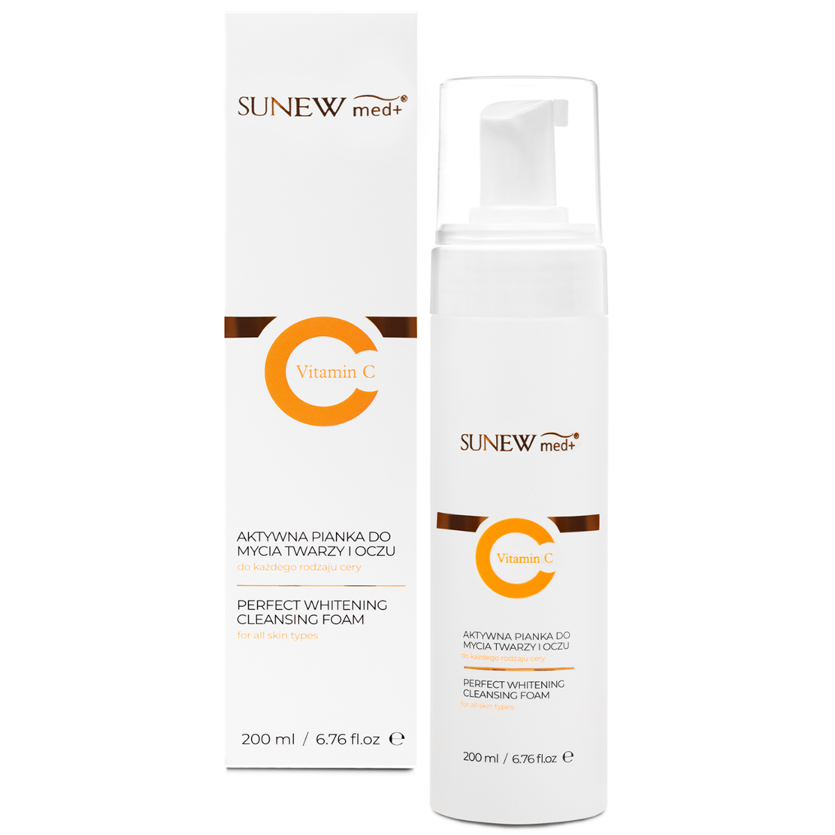 Nieznana SunewMed+ Vitamin C, aktywna pianka do mycia twarzy i demakijażu oczu, 200 ml