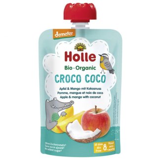 Holle, Mus owocowy w tubce Croco Coco, jabłko, mango, kokos BIO, po 8 miesiącu, 100 g - zdjęcie produktu