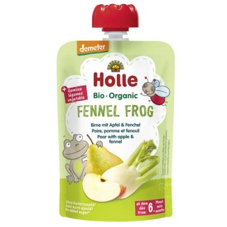 Holle, Mus owocowy w tubce, Fennel Frog, gruszka, jabłko, koper włoski BIO, od 6 miesiąca, 100 g - zdjęcie produktu