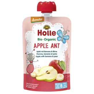 Holle, Mus owocowy w tubce Apple Ant, jabłko, banan, gruszka BIO, po 6 miesiącu, 100 g - zdjęcie produktu