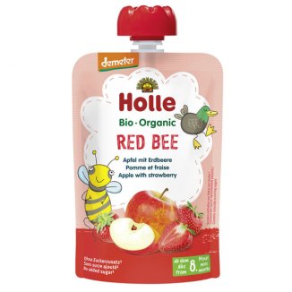 Holle, Mus owocowy w tubce Red Bee, jabłko, truskawka BIO, po 8 miesiącu, 100 g - zdjęcie produktu