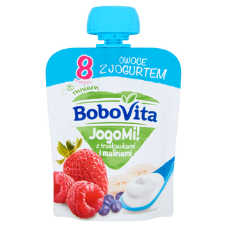 BoboVita JogoMi! Owoce z jogurtem w tubce, truskawki, maliny, 80 g KRÓTKA DATA - zdjęcie produktu