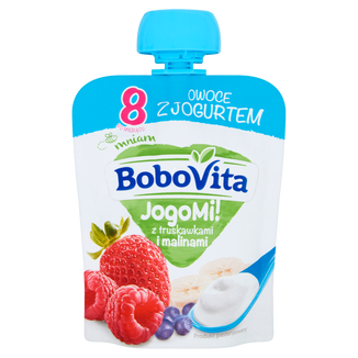 BoboVita JogoMi! Owoce z jogurtem w tubce, truskawki, maliny, 80 g - zdjęcie produktu