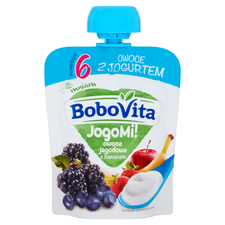 BoboVita JogoMi! Owoce z jogurtem w tubce, owoce jagodowe z bananem, 80 g KRÓTKA DATA - zdjęcie produktu