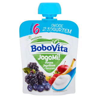 BoboVita JogoMi! Owoce z jogurtem w tubce, owoce jagodowe z bananem, 80 g - zdjęcie produktu